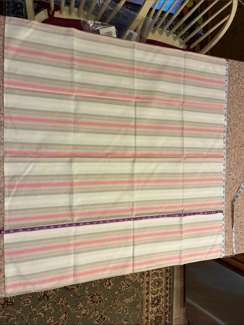 Longaberger 36” Cabana Stripe Fabric Square - Pink, Green & Cream SMELLS MUSTY